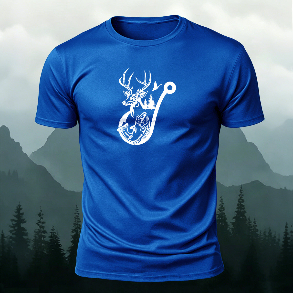 Deer Head Silhouette Print  Round-Neck Cotton T-Shirt