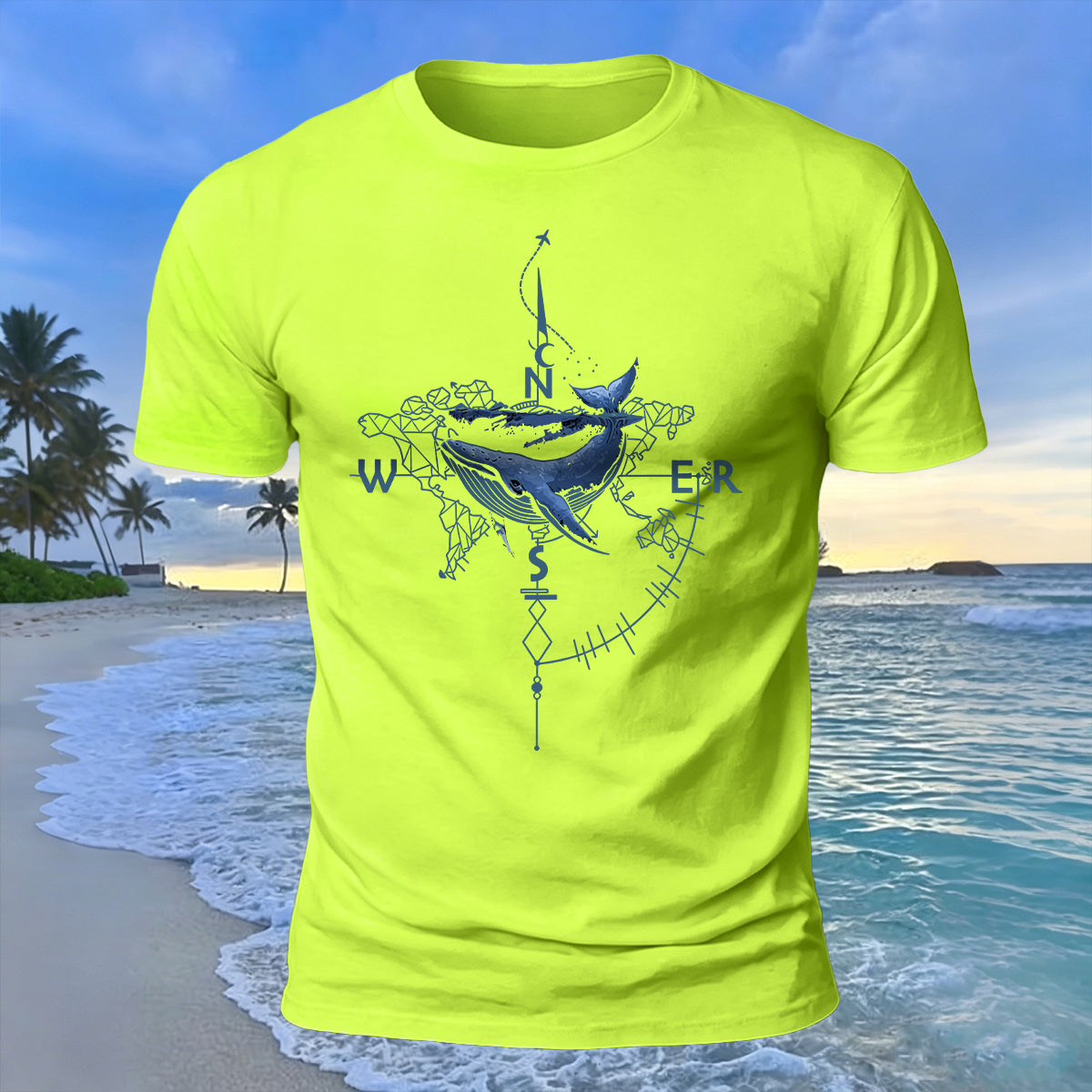 Creative Whale Compass Print 100% Cotton Soft-Touch T-Shirt