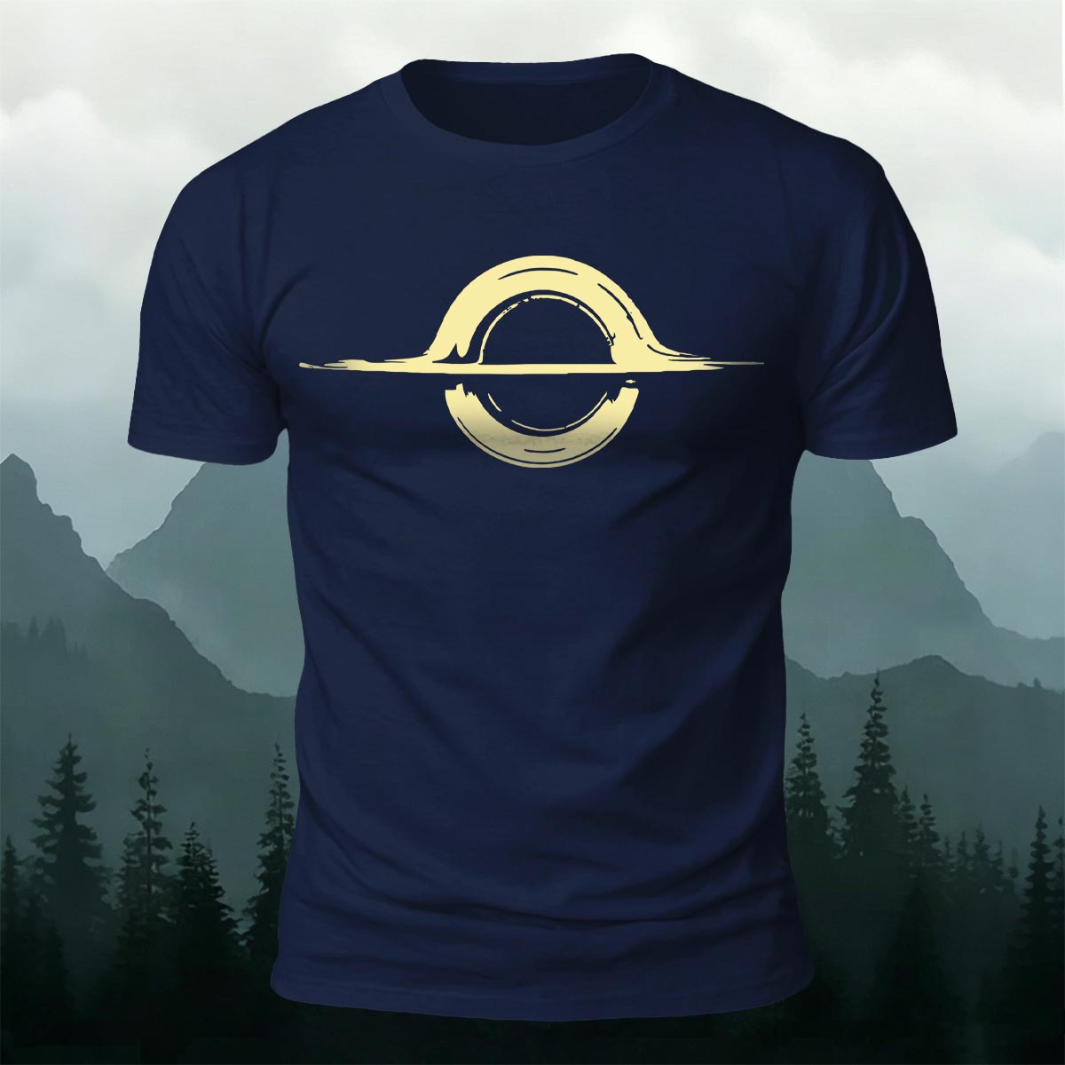Abstract Sun Moon Graphic Minimalist Premium Cotton Tee Navy