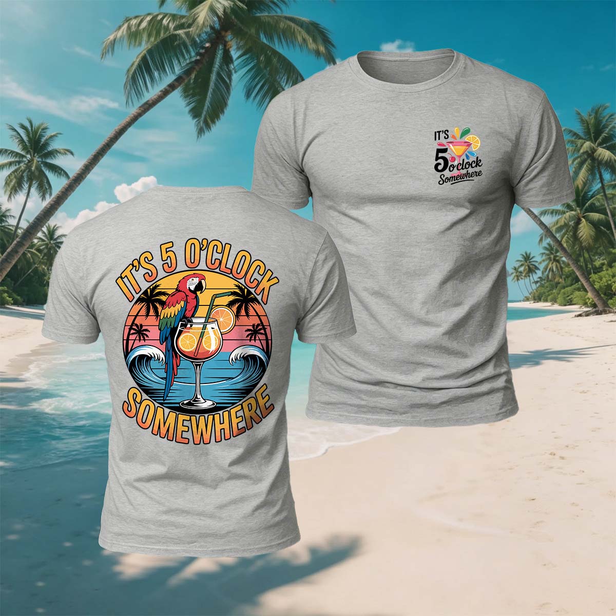 Parrot Drinking Fun Print Beach Casual Breathable Tee