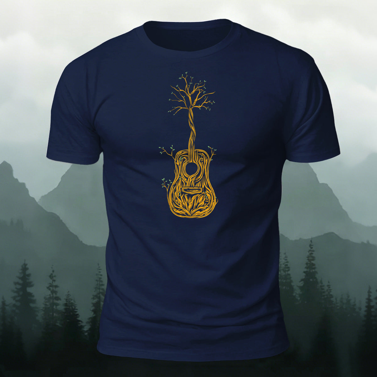 Artistic Tree Print Premium Cotton Casual T-Shirt Navy