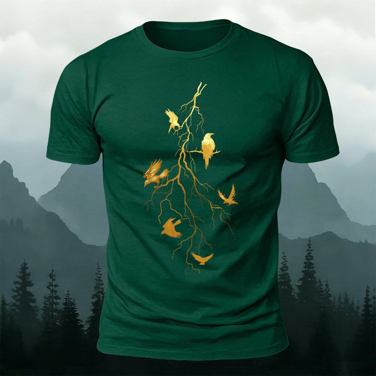 Dead Branches and Crows Print Casual 100% Cotton T-Shirt