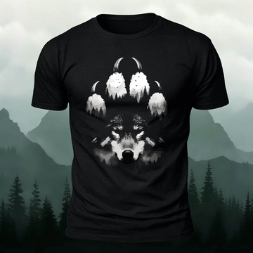 Creative Wolf Claw and Wolf Head Print  Cotton T-Shirt