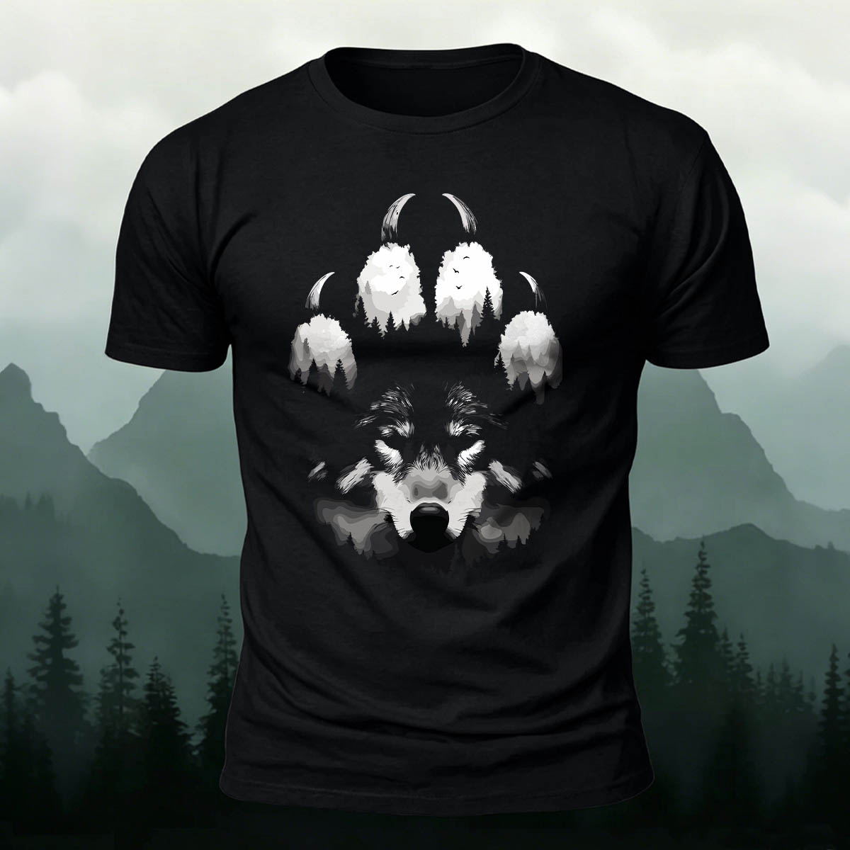 Creative Wolf Claw and Wolf Head Print  Cotton T-Shirt