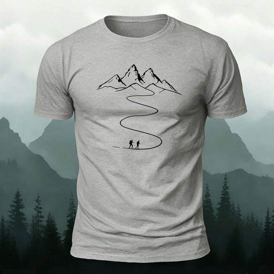 Hiking Style Pattern Skin-friendly Cotton T-shirt Grey