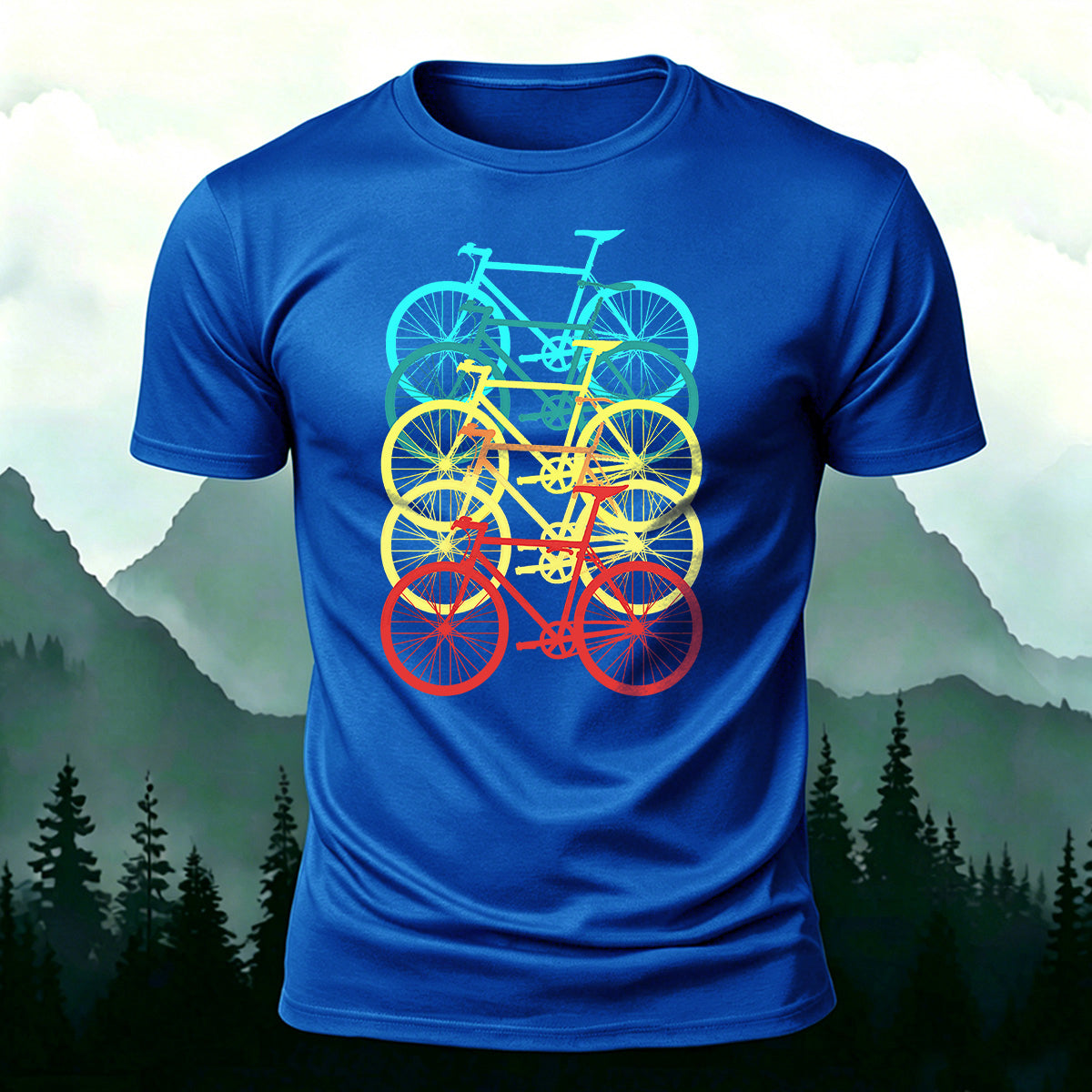 Bicycle Graphic Outdoor Soft Premium Cotton T-Shirt Blue