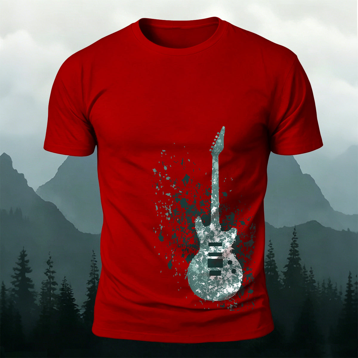 Ice Crystal Guitar Printed 100% Cotton Versatile Casual Tee