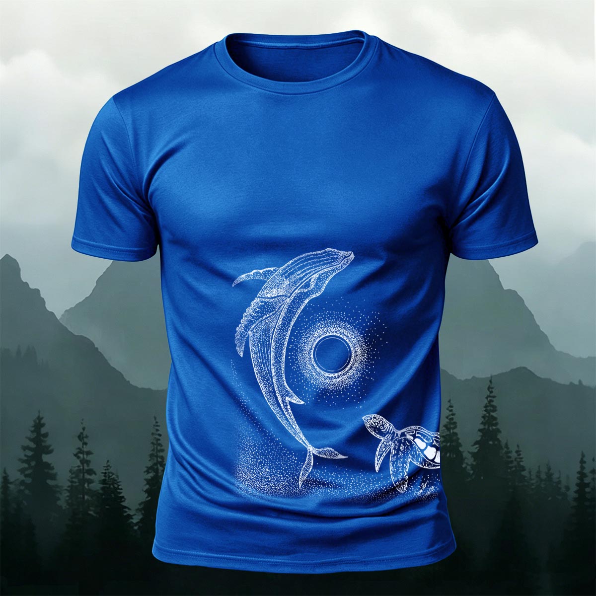 Star Ring Whale Print Casual Cotton T-Shirt