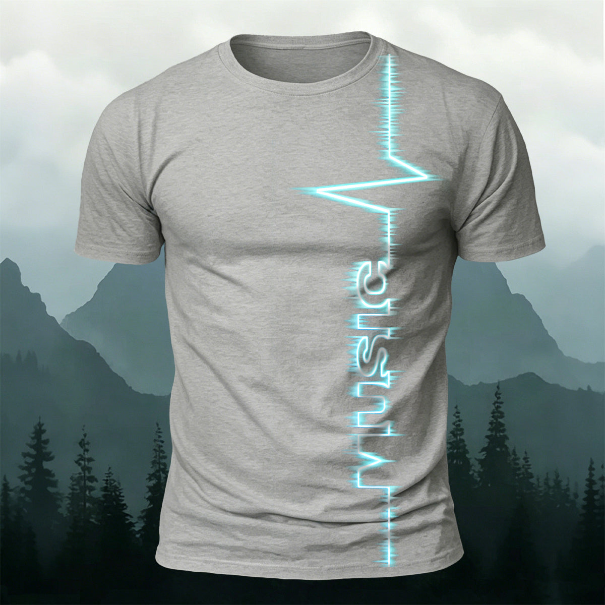 Trendy Electronic Music Print Casual T-Shirt Grey