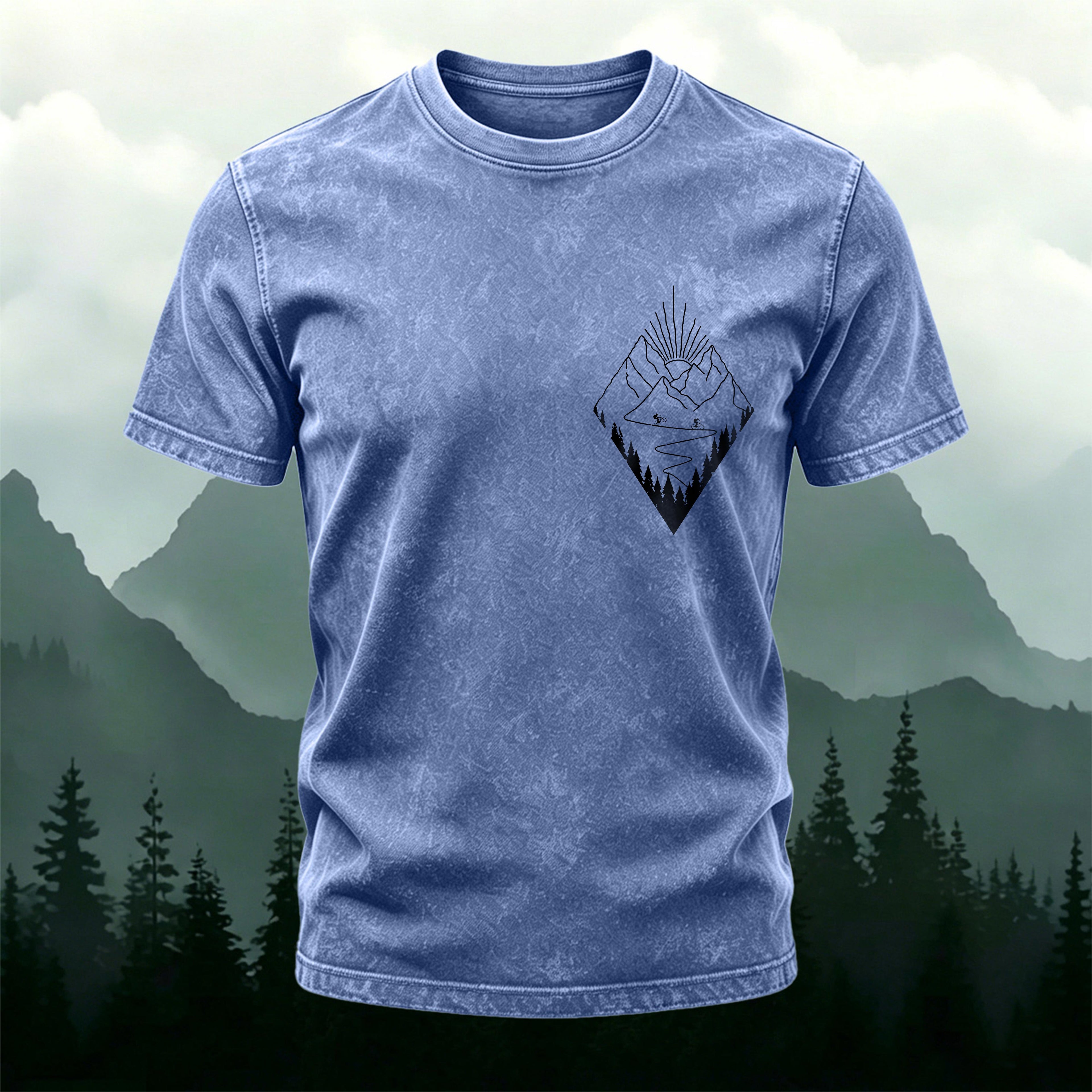 Simple Cycling Print Natural Washed Cotton T-Shirt