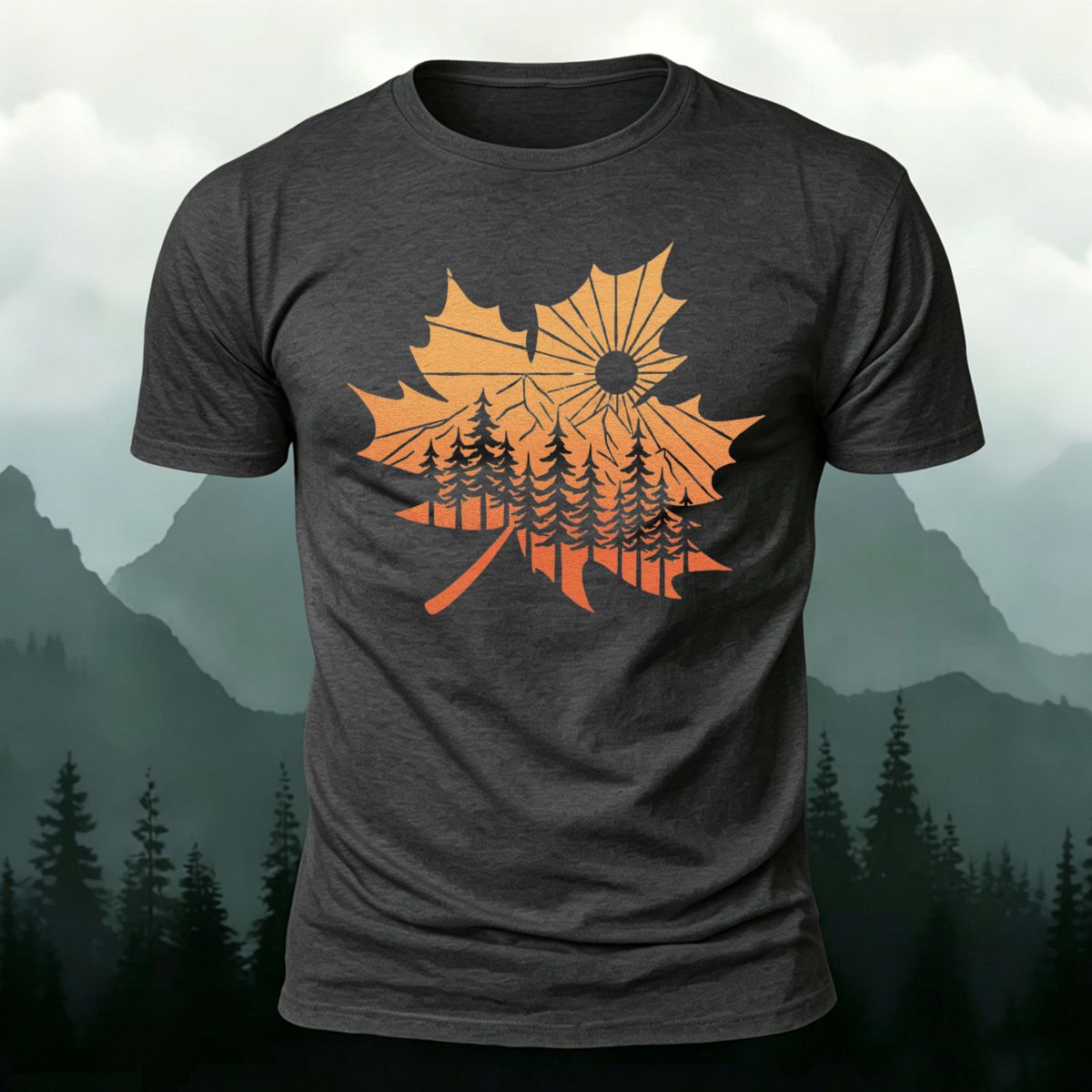 Maple Leaf Pattern Premium Cotton T-Shirt Dark Grey