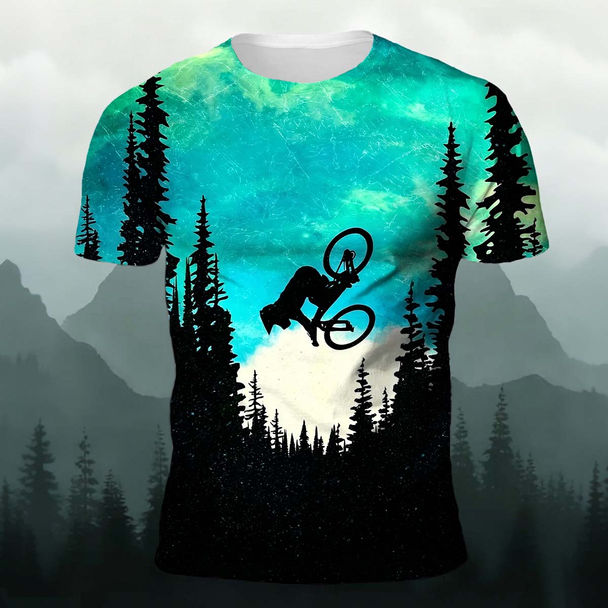 Forest Cycling Print Outdoor Casual Comfortable T-Shirt
