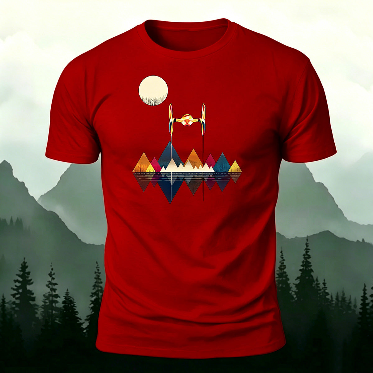Color Graphic Print Premium Cotton Casual T-Shirt Red