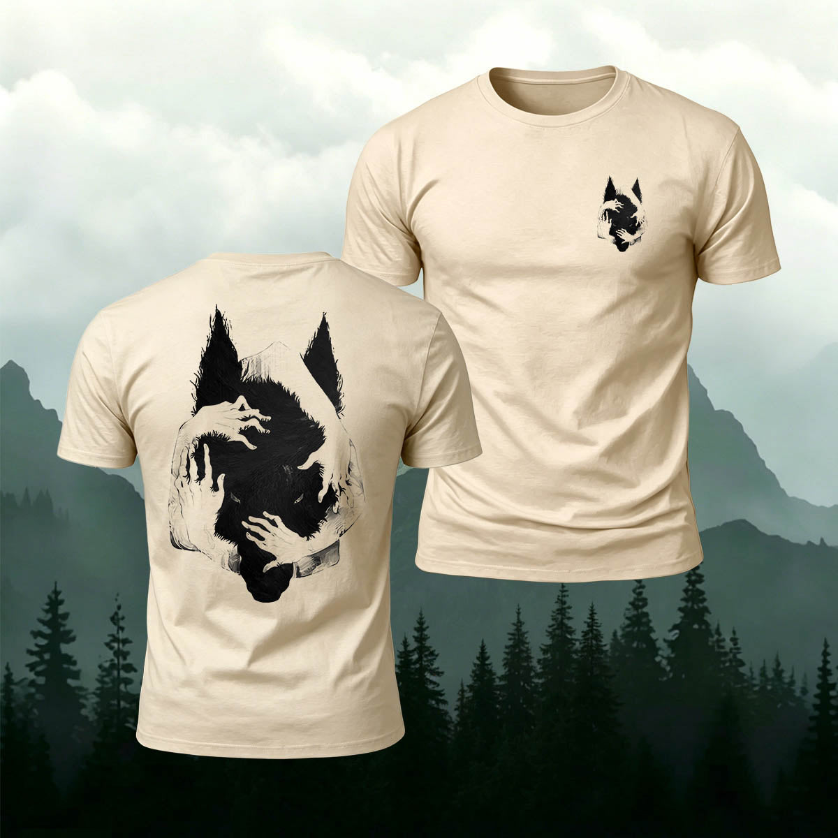 Confinement Wolf-Head Print Casual Cotton T-Shirt