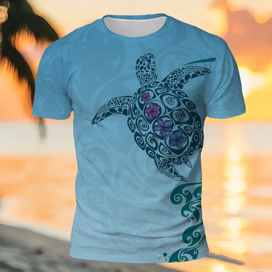 Artistic Turtle Print 100% Cotton Casual T-Shirt 1