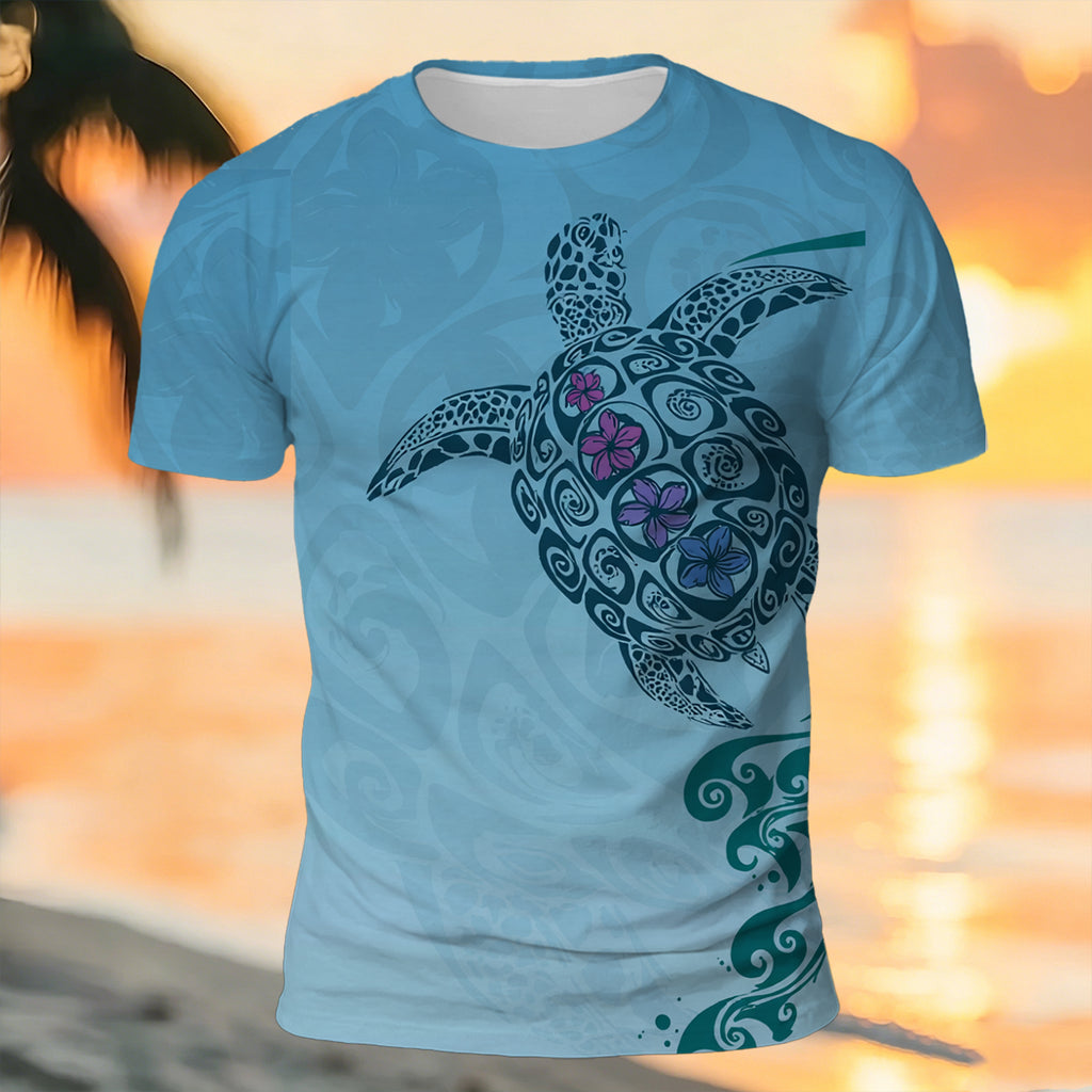 Artistic Turtle Print 100% Cotton Casual T-Shirt 1