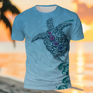 Artistic Turtle Print 100% Cotton Casual T-Shirt 1