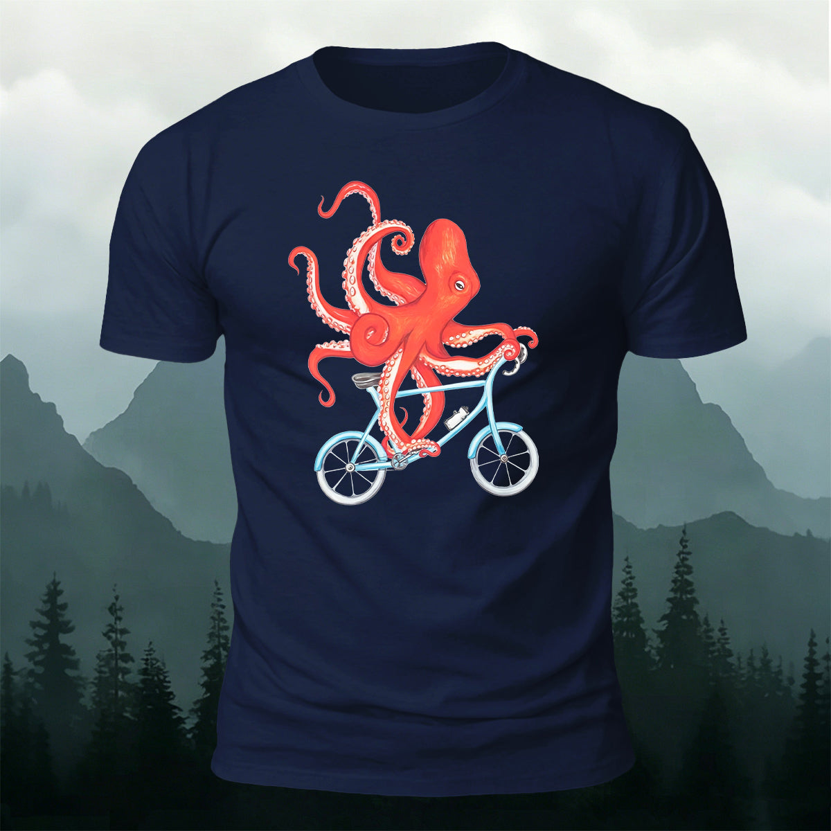 Octopus Cycling Graphic Fun Casual Cotton Tee