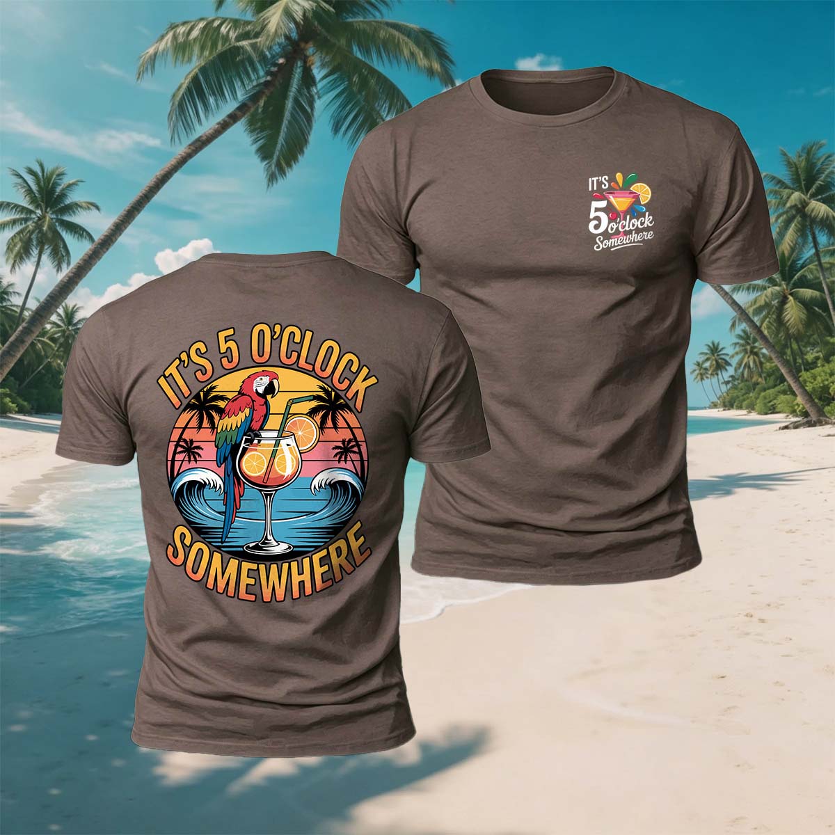 Parrot Drinking Fun Print Beach Casual Breathable Tee