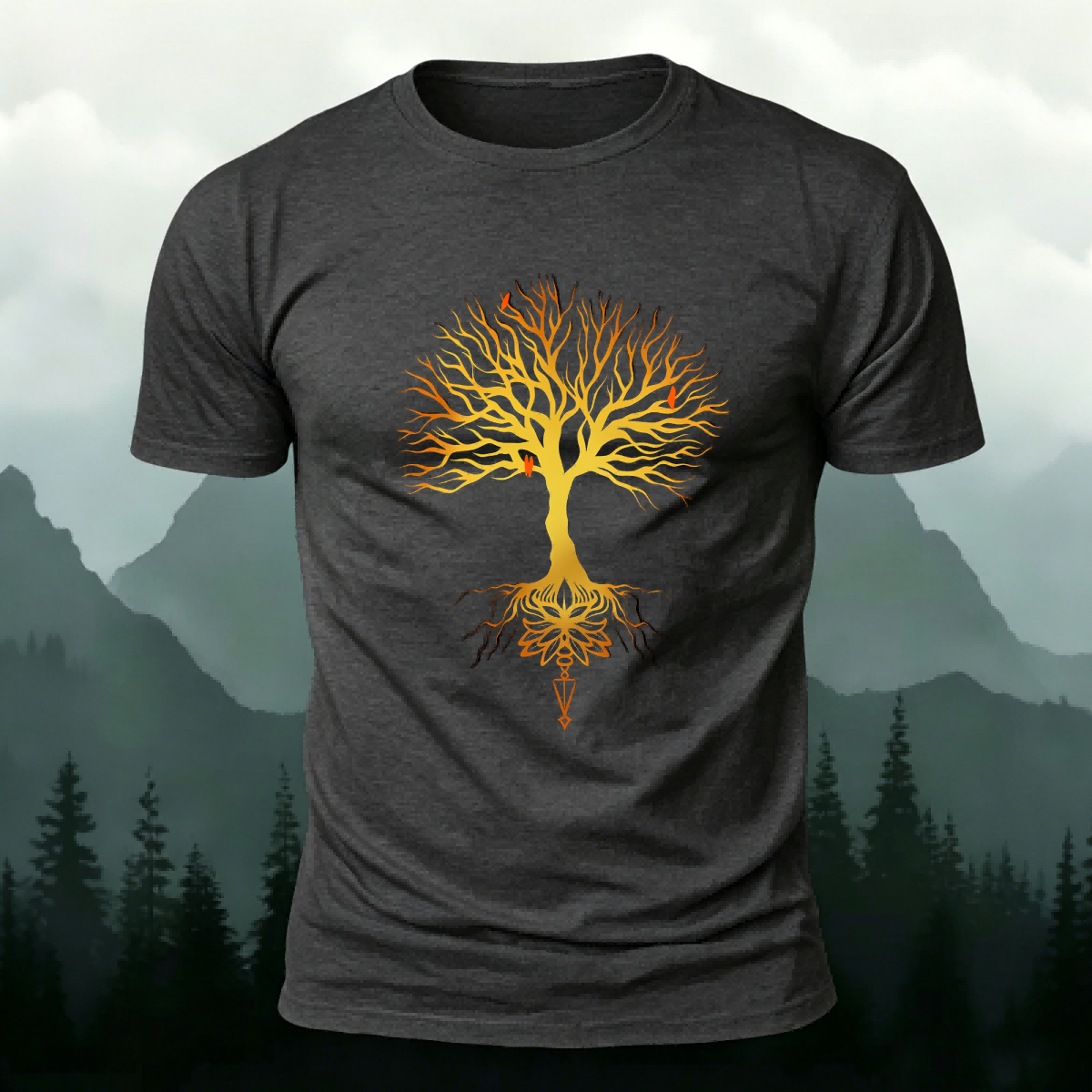 Glowing Tree Natural Casual Premium Cotton Tee Dar Grey