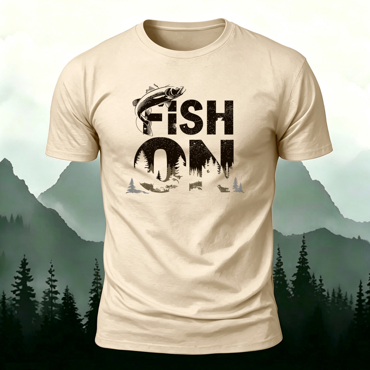 Fish on Art Print Cotton Outdoor Casual T-Shirt