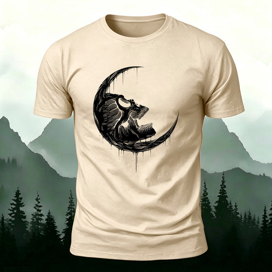 Skull Moon Graphic Trend Premium Cotton T-Shirt Beige