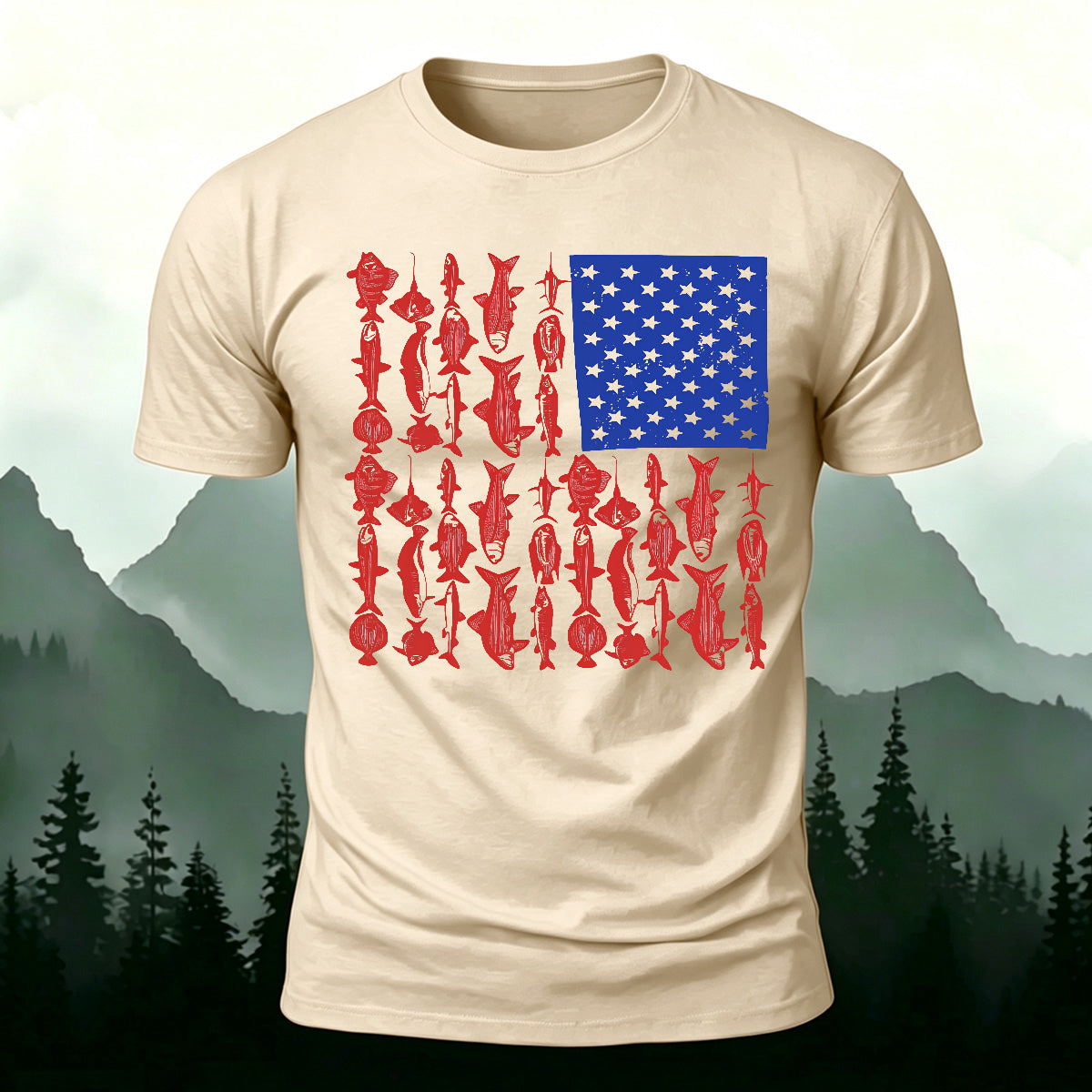 Fishes Pattern Soft-touch Feel Casual T-shirt