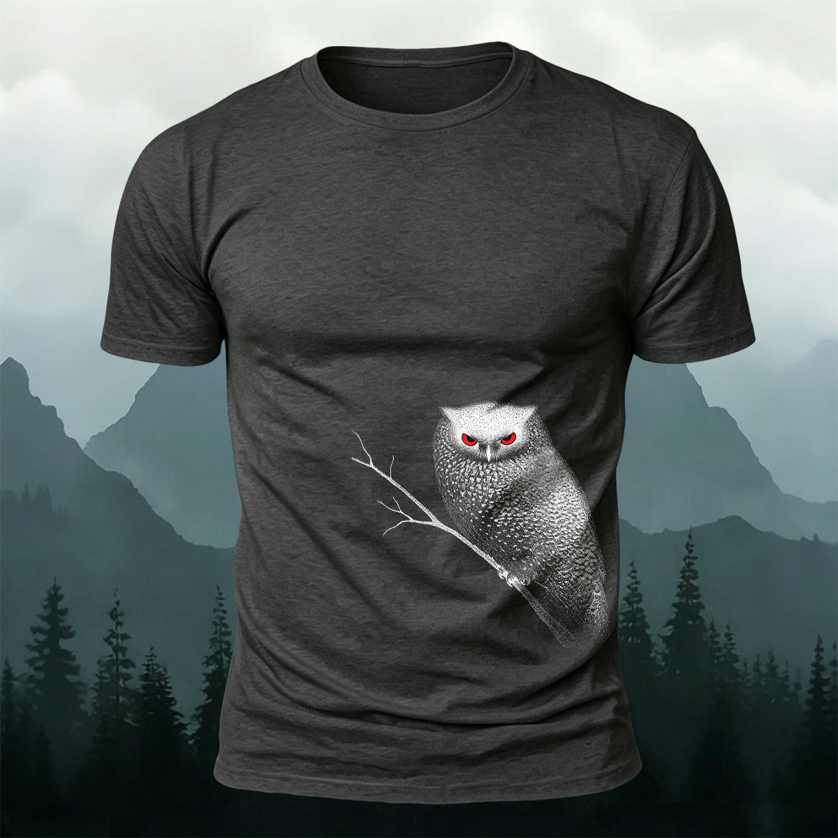 Red-eyed Owl Print Casual Cotton T-Shirt