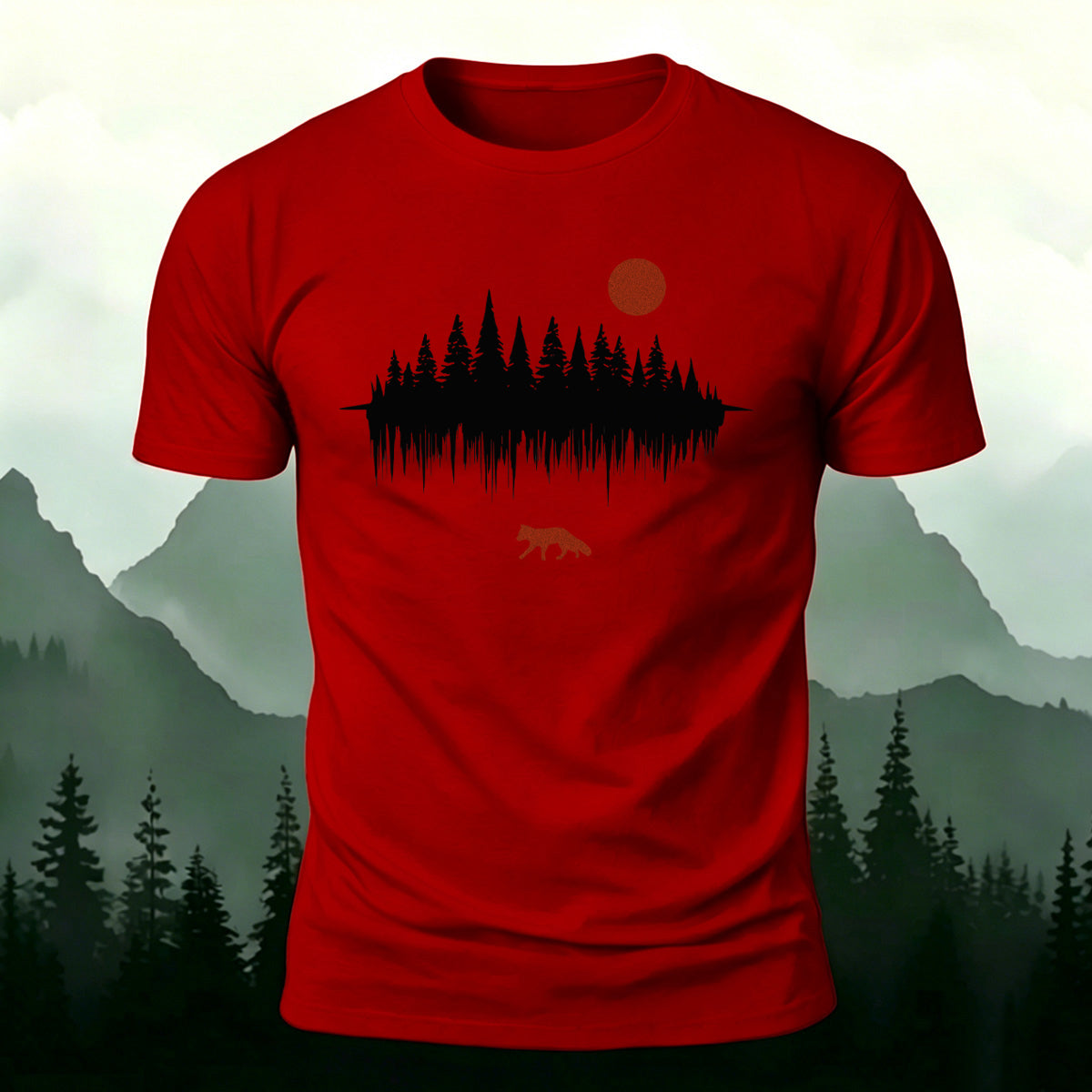 Forest Reflection Natural Leisure Premium Cotton T-Shirt Red
