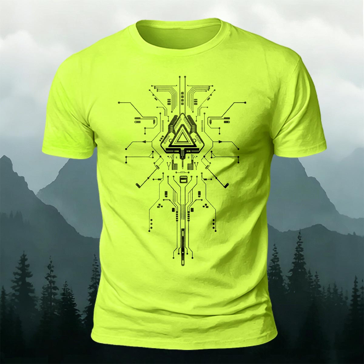 Mechanical Print Casual Combed Cotton T-Shirt