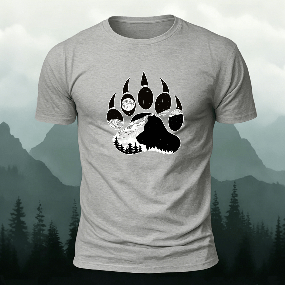 Animal Footprint Outdoor Casual Skin-friendly Tee Grey
