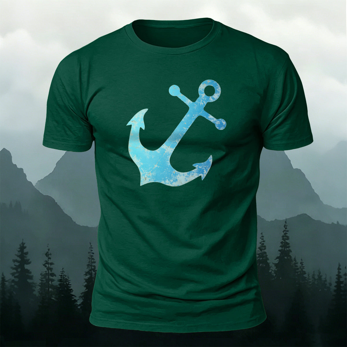 Vintage Blue Anchor Outdoor Casual Cotton T-Shirt