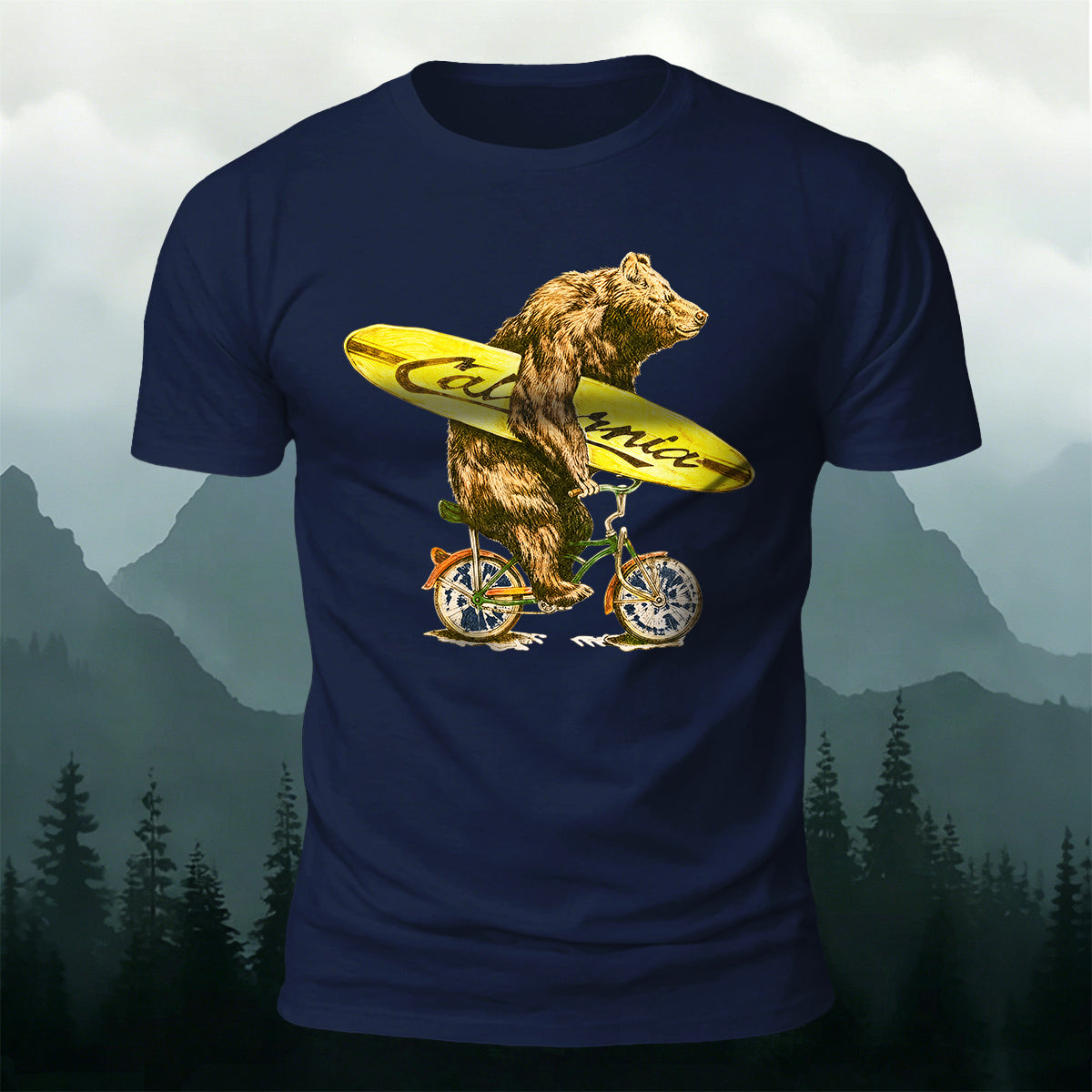 Fun Bear Cycling Surfing Outdoor Premium Cotton Tee