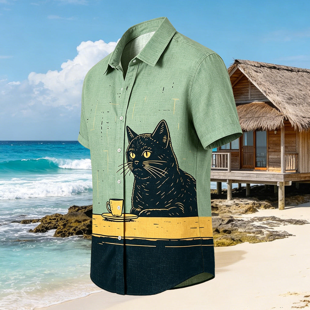 Leisure Cat Pattern Design Casual Shirt 4