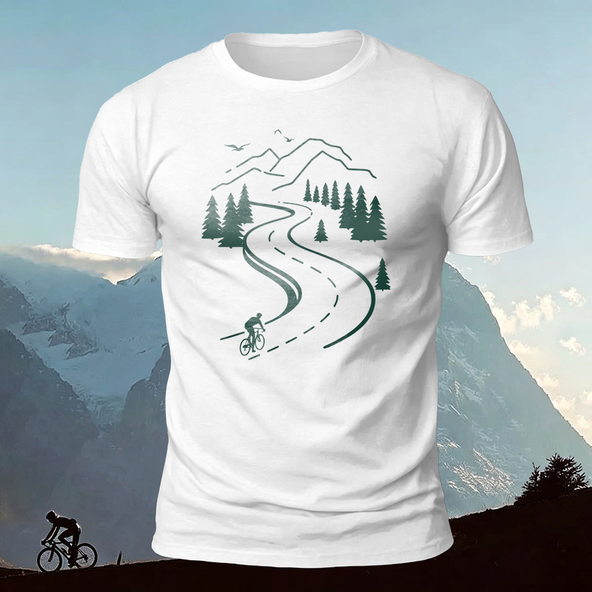 Cycling Print Casual Breathable Material T-Shirt White