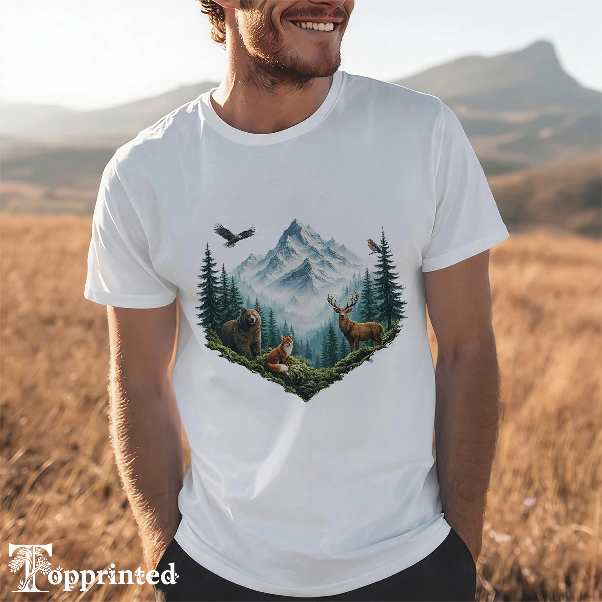 Artistic Landscape Print Men's Cotton Tee