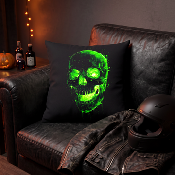 Linen Green Glow Skull Pillow