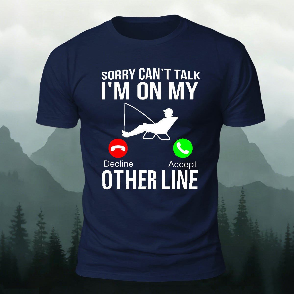 Obsessed with Fishing Pattern Skin-friendly T-shirt Navy