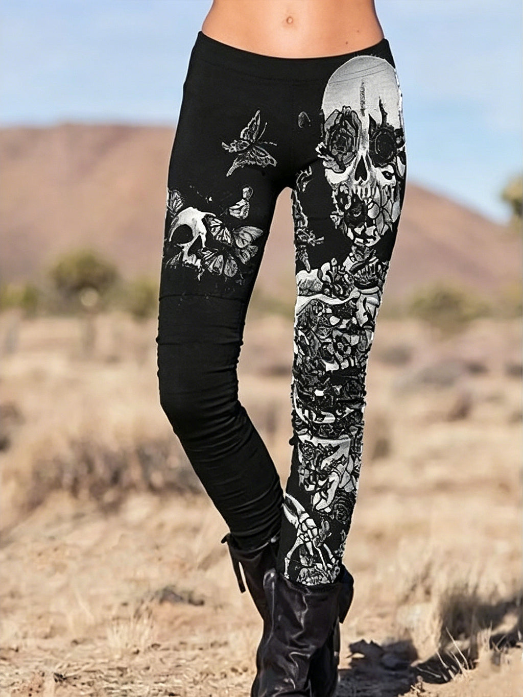Skull Print Sports Base Layer Leggings