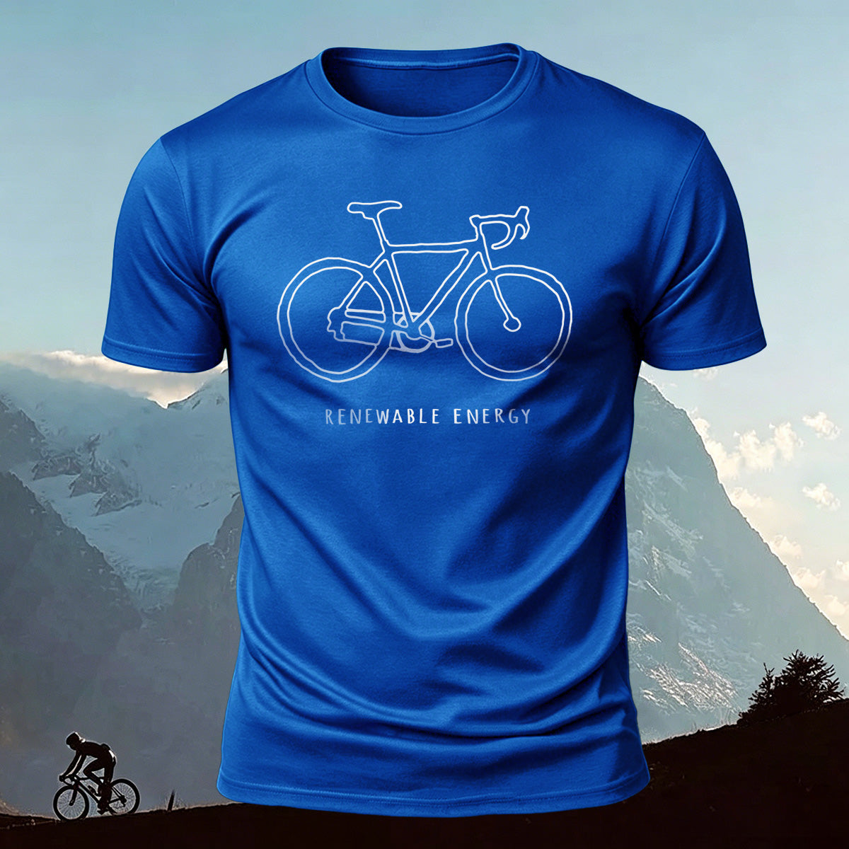 Bicycle Print Pattern Combed Cotton Comfort T-shirt Blue
