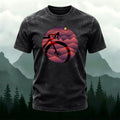 Bicycle Sunset Print Casual Washed Cotton T-Shirt