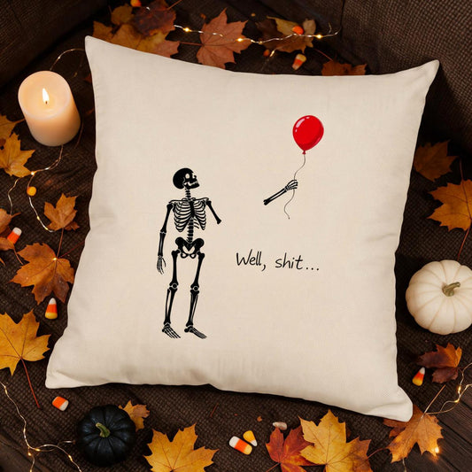 Linen Skeleton Balloon Print Pillow