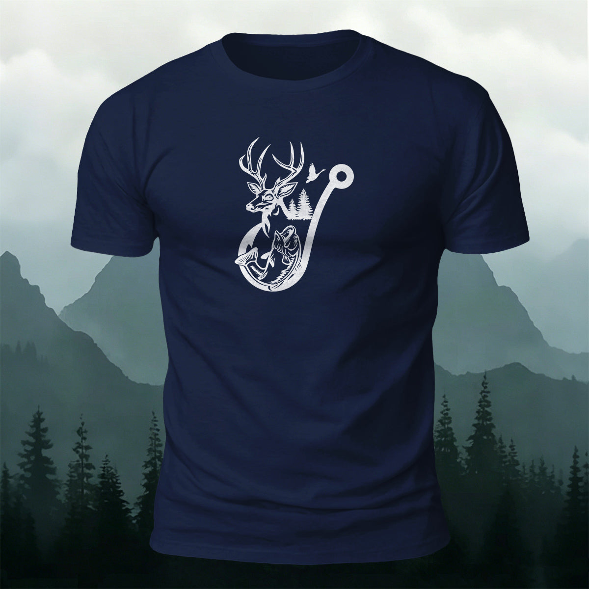 Deer Head Silhouette Print  Round-Neck Cotton T-Shirt