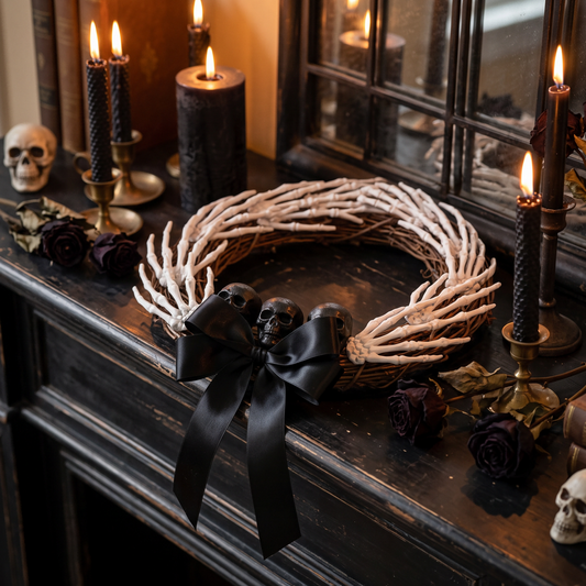 Rattan Skeleton Hand Halloween Wreath