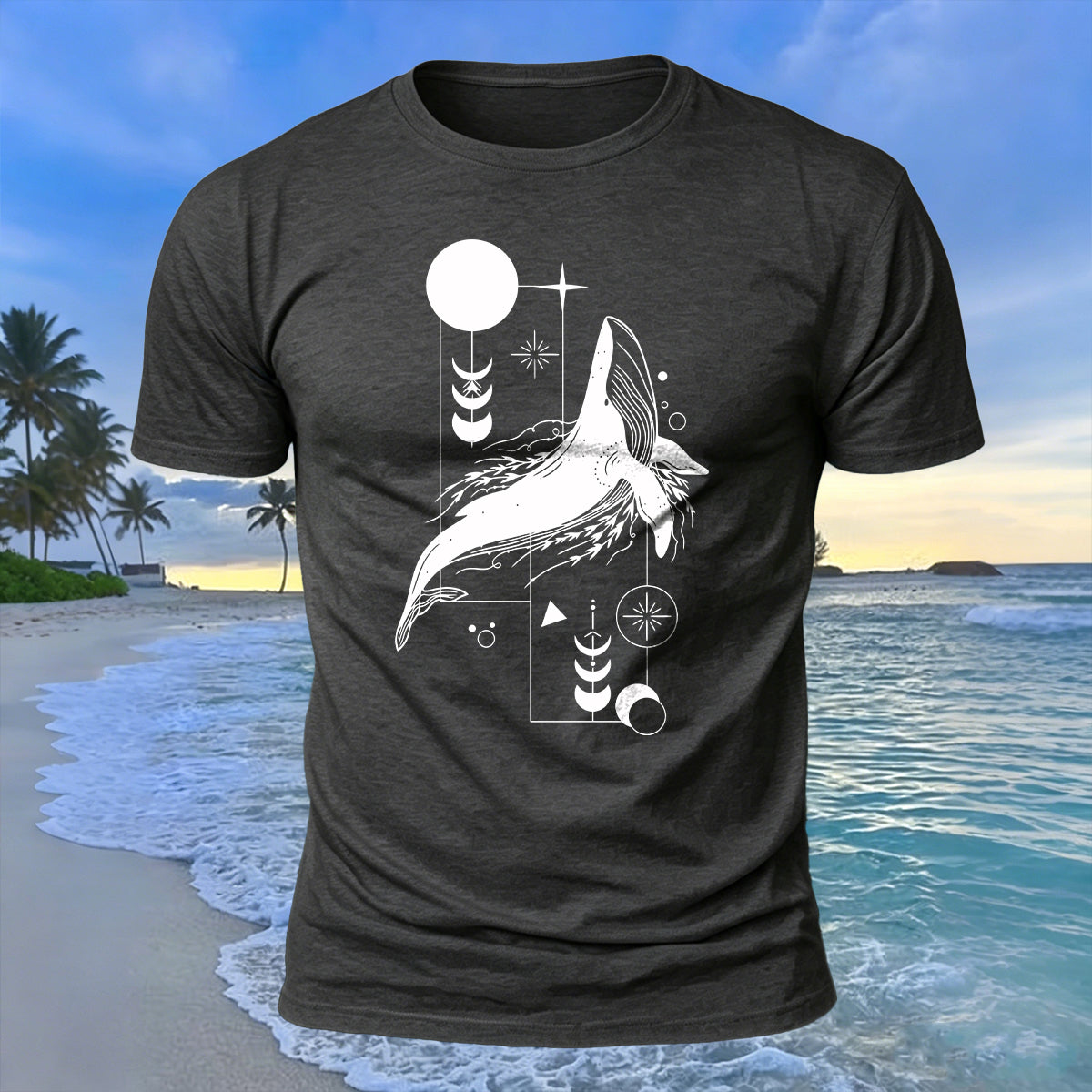 Whale Geometric Art Print 100% Cotton Casual T-Shirt
