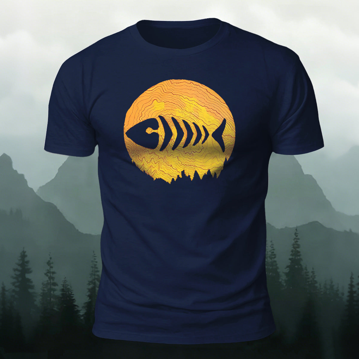 Herringbone Pattern Print Casual Skin-friendly T-Shirt Navy