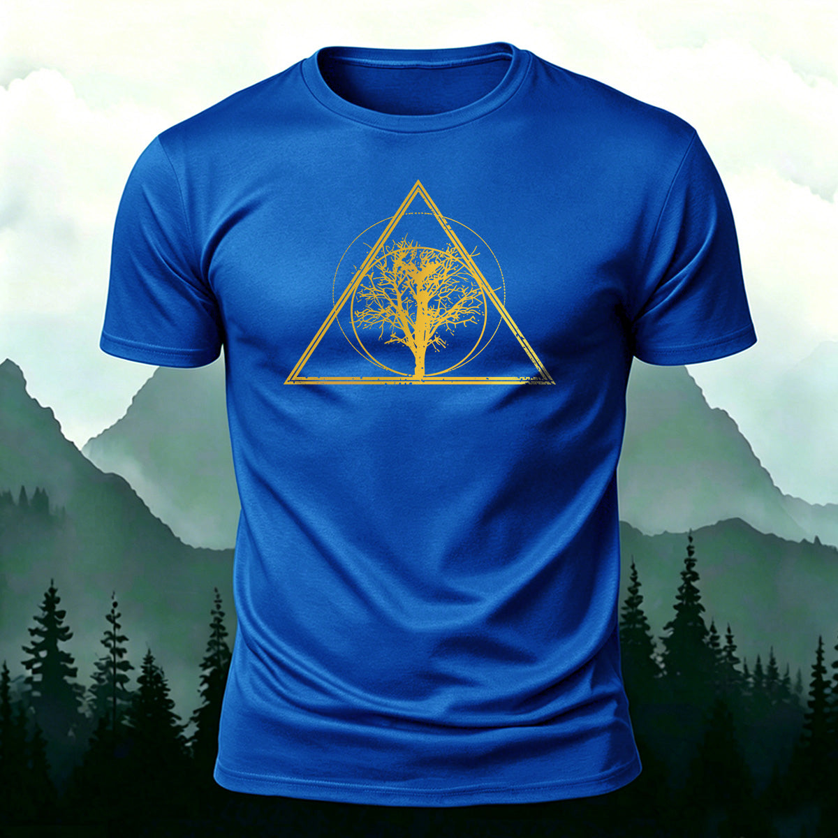 Tree-shaped Pattern Minimalist 100% Cotton T-Shirt Blue