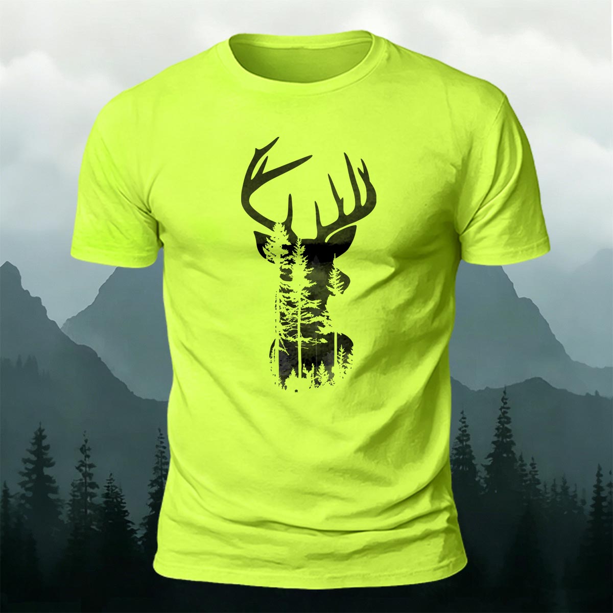 Moose Forest Print Natural Skin-Friendly T-Shirt