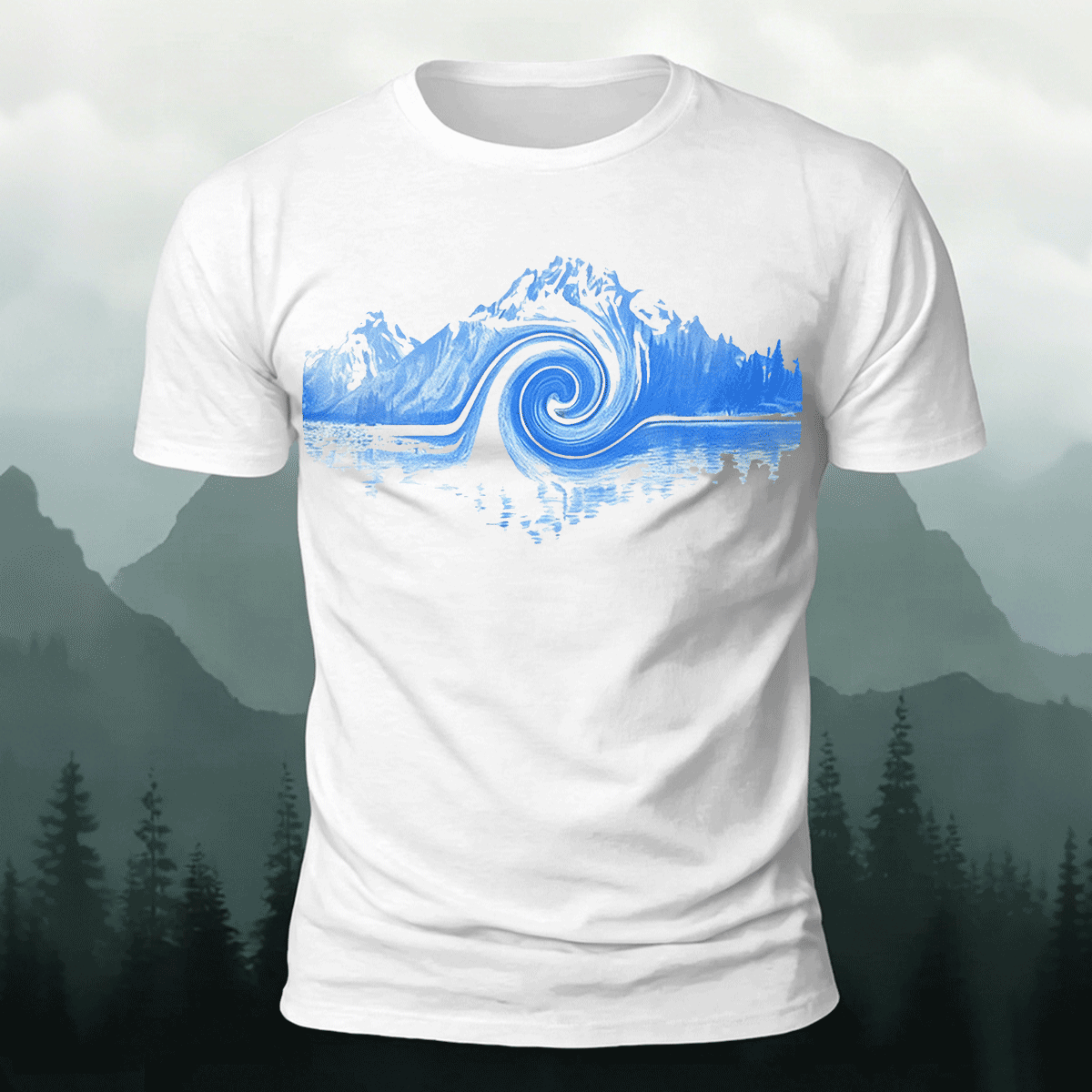 Abstract Landscape Print Premium Cotton Casual T-Shirt White