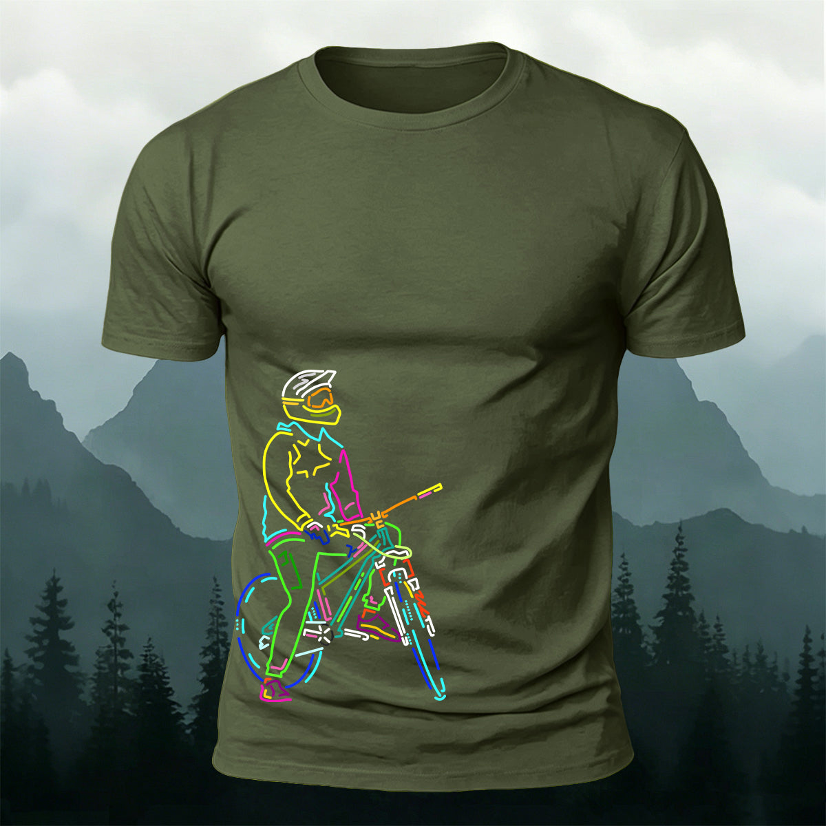 Colorful Lines Cycling Series Printed Cotton T-Shirt
